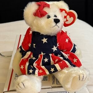 Ty Frannie Beanie Baby Plush Bear in Patriotic Star Dress